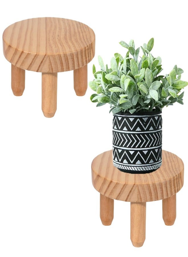 ARTORA Small Wooden Riser, Decorative Round Wood Desktop Plant Stand Mid Century Kitchen Counter Pedestal Stand for Centerpiece Pet Bowl Holder (Natural, 2 Pack) - Image 1